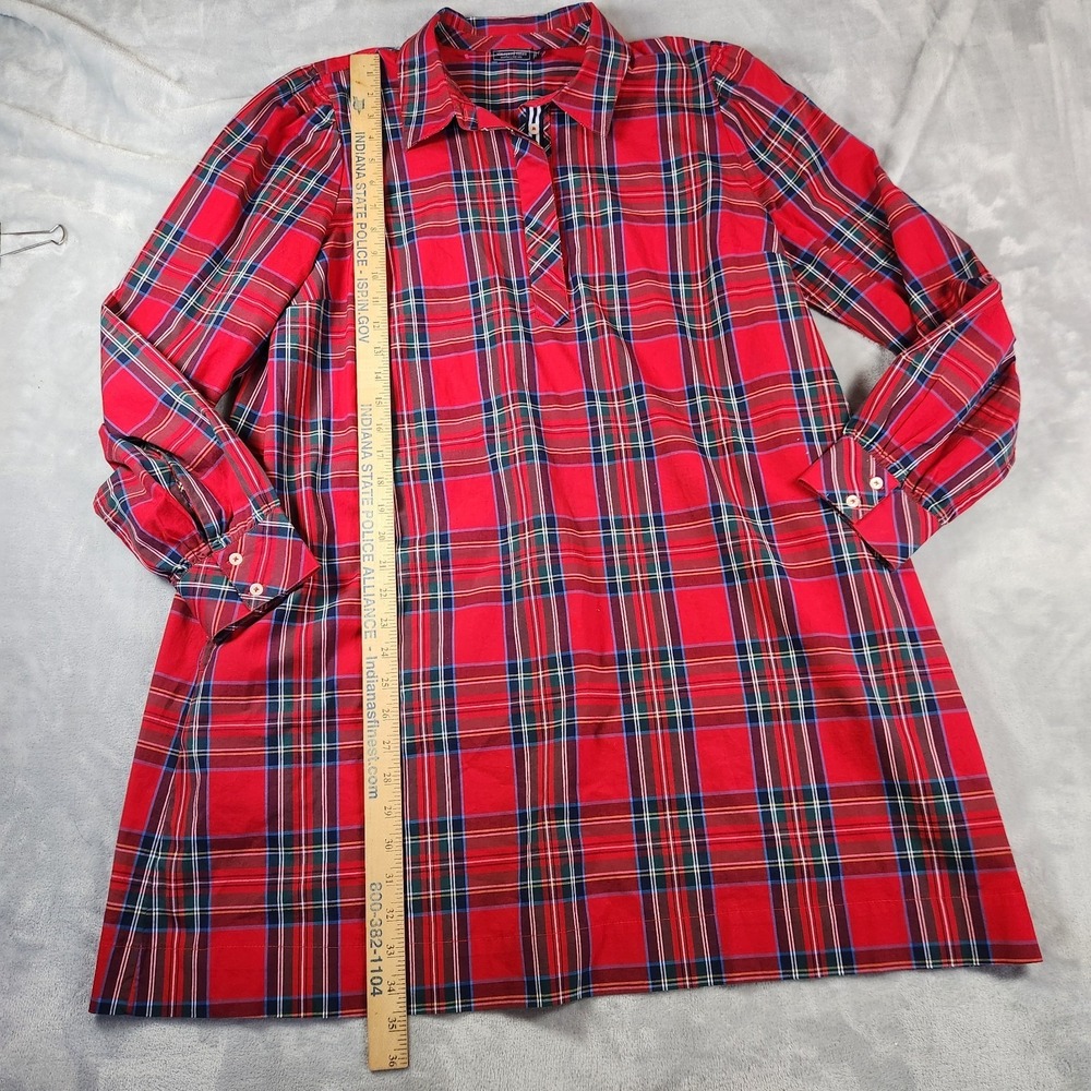 Vineyard Vines Dress L Womens Plaid Poplin Red Tartan Preppy Old Money Luxury - Picture 2 of 9